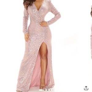 Fashion Nova Sparkling Sequin Gown - Light Pink